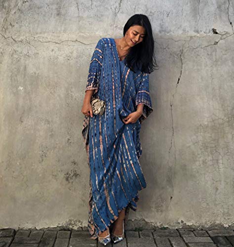Saída de praia feminina de rayon plus size, casual, gola V, túnica longa, A azul-marinho, GG