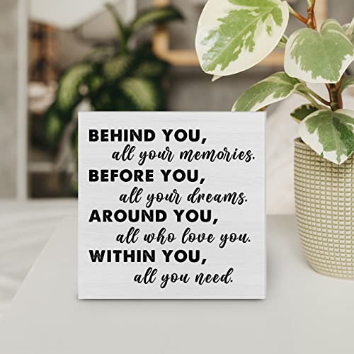 Yidou YIDOU1902 Graduation Quote Wood Box Sign Decor Desk Sign Positive Behind You All Your Memories Wooden Box Block Sign Rustic Home Shelf Wall Decoration Grad Gift thumb #3