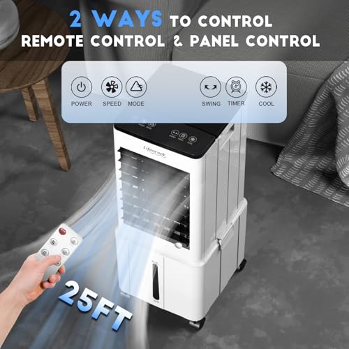 Lifecreek Portable Air Conditioner, 3-in-1 Evaporative Air Cooler with 3.2 Gal Water Tank, Windowless Portable AC Fan with 6 Ice Packs, Remote, 12H Timer, 3 Speeds, 4 Modes for Room Bedroom Office - Image 6