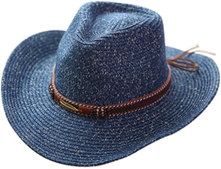CSCDD カウボーイハット 夏の日よけ帽子 日焼け止め 日よけ帽子 メンズ ストローハット ビーチハット(A)
