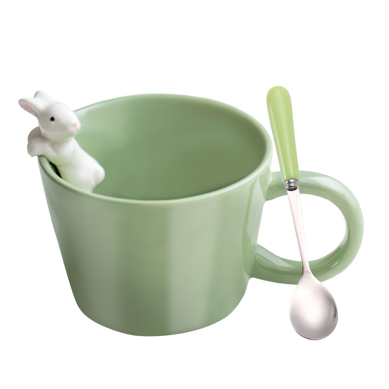 BigNoseDeer Cute Easter Bunny Mugs with 3D Rabbit Inside Ceramic Kawaii Bunny Coffee Mug with Spoon, Cute Gifts Easter Gifts Personalised Birthday Gifts for Women Kids Her Mum Girls 12oz (Green)