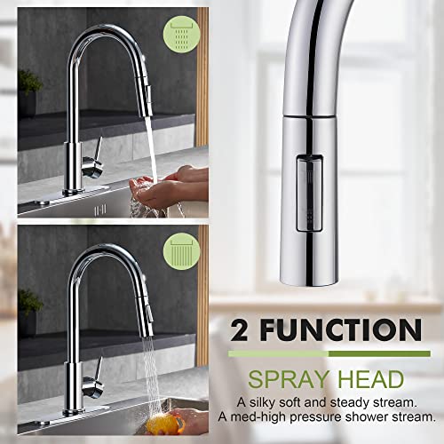Tohlar Chrome Kitchen Faucets With Pull Down Sprayer, Single Handle Kitchen Sink Faucet Modern Staninless Steel Kitchen Faucet With Deck Plate #TOP3