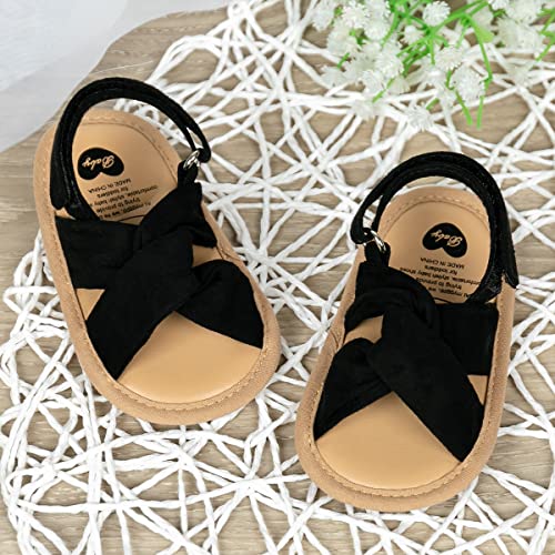 Image of Miamooi Infant Baby Girls Boys Sandals Summer Bowknot Crib Shoes Toddler Pu Leather Flower Soft Rubber Sole Dress Flats First Walker Shoes