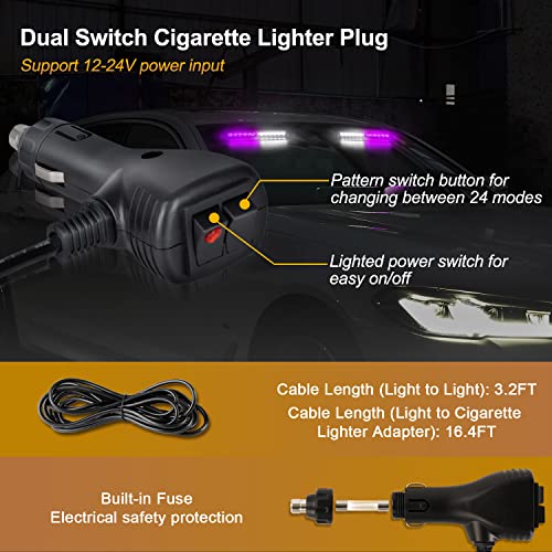 Lattofigy 2 In 1 Dash Emergency Strobe Lights 2X14 Inch 24Led Safety Hazard Warning Lights Interior Front/Rear Windshield Deck Split Light Bar For Car Truck Vehicles (Purple/White) #TOP4