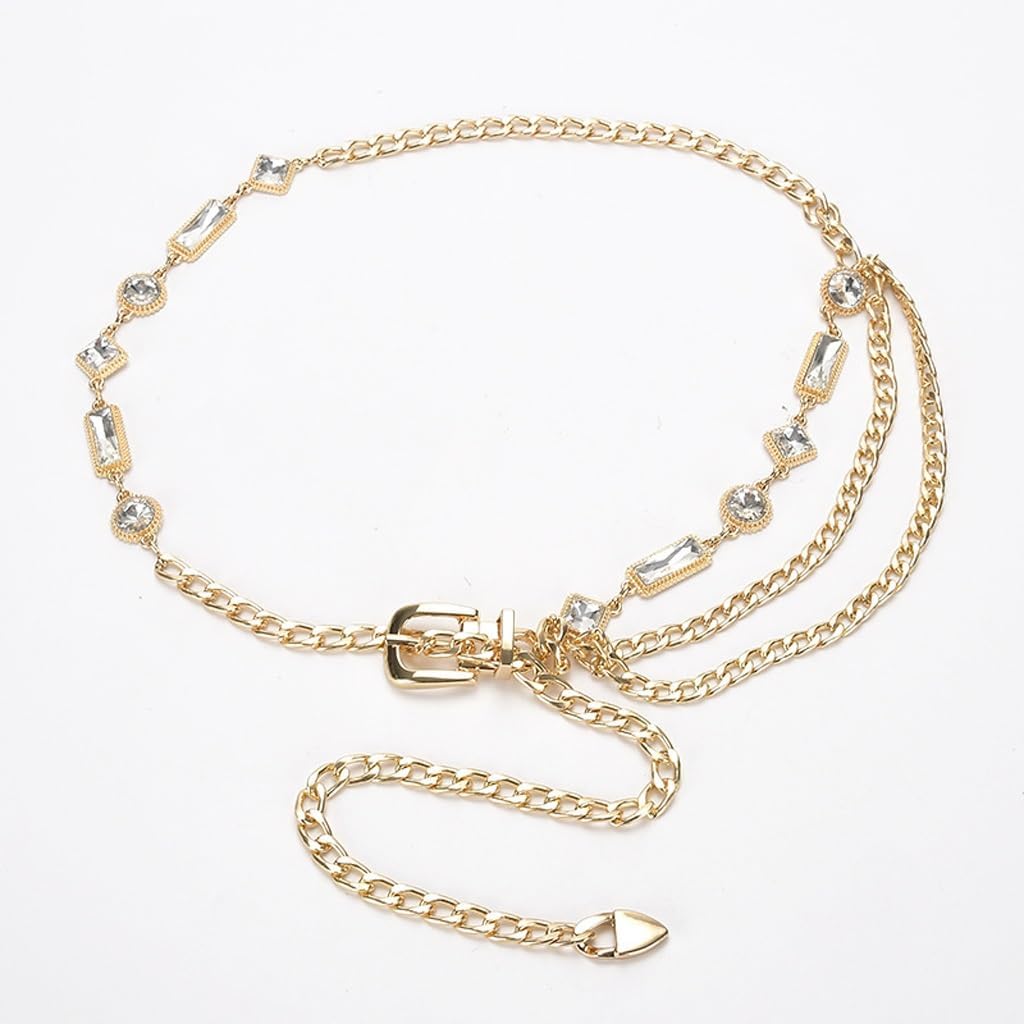 【関税込み】QOMJSDLP ドレスタッセル百飾りベルトパール多層ベルトチェーン(Gold)