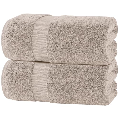 Image of White Classic Luxury Soft Bath Sheet Towels - 650 GSM Cotton Luxury Towels Extra Large 35x70 | Highly Absorbent and Quick Dry | Hotel Quality, Taupe, 2 Pack