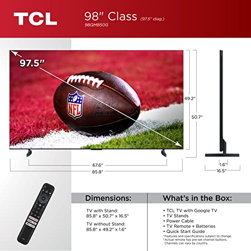 Image of TCL 98-Inch QM8 QLED 4K Smart Mini LED TV with Google (98QM850G, 2023 Model) Dolby Vision, Atmos, HDR Ultra, Game Accelerator up to 240Hz, Voice Remote, Works Alexa, Streaming Television