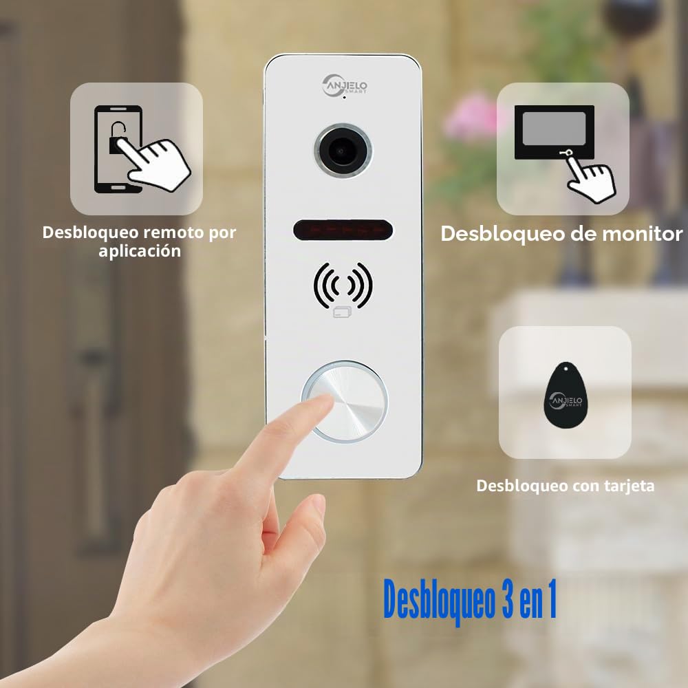 Sistema de intercomunicación con videoportero con cable Monitor de 7 pulgadas Cámara HD 1080P Videoportero Cámara para puerta TUYA, kits de videoportero WiFi (1 timbre + 3 monitor)