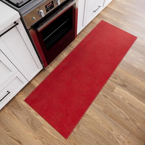 Ottomanson 2'7" X 7' Ultra-thin Hallway Runner Rug - Durable Non-slip Carpet For High-traffic Areas - Fits Under Doors For Seamless Entry - Ideal For Kitchen, Entryway, Bedroom & Living Room, Red