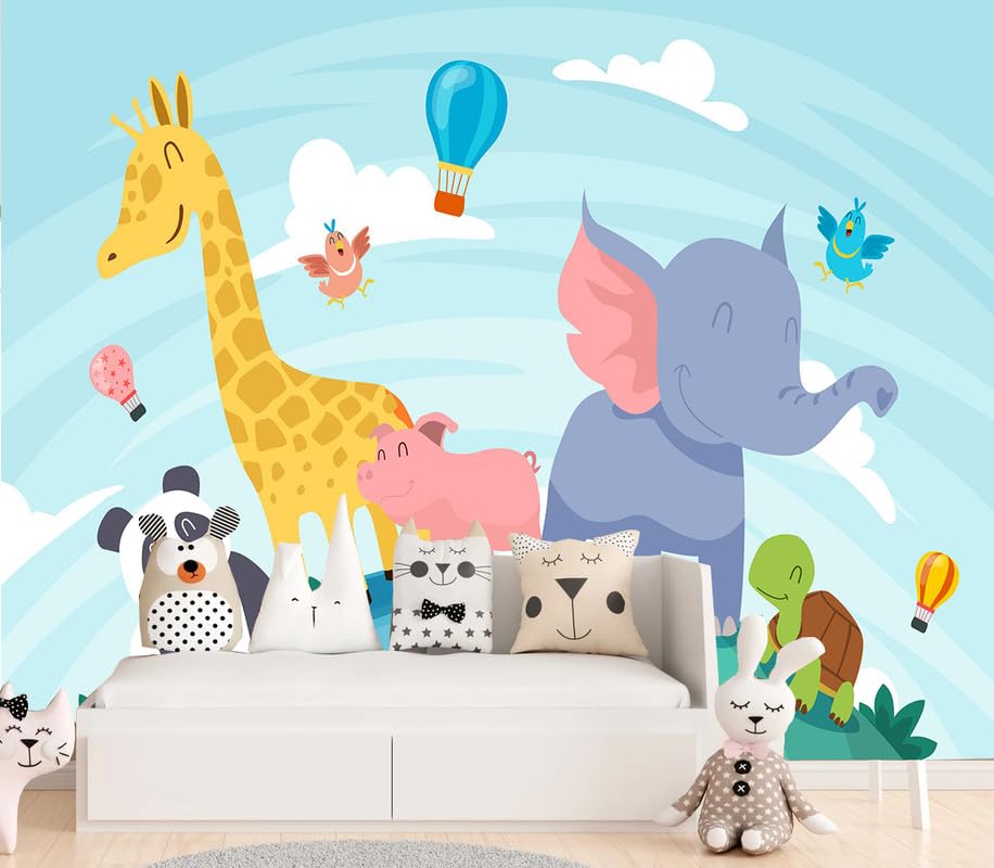 Image of Cartoon Design Kids Theme Vinyl Poster Animals Wallpaper Wall Sticker for Home Decor, Living Room, Bedroom,Kids Room, Play Room (Self Adhesive Vinyl, 6x8 feet i.e 72x96 inch) 02