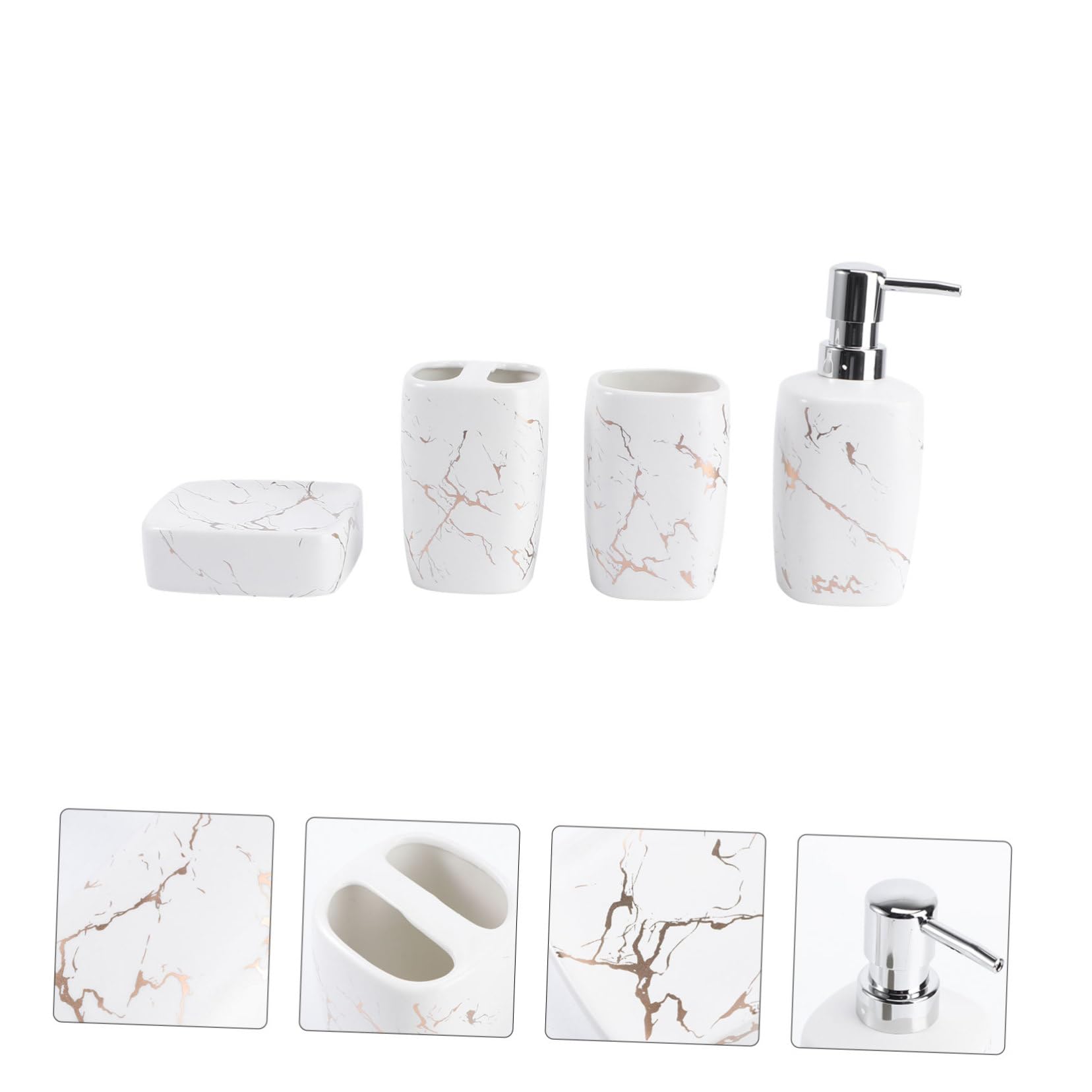 Set Tazza per Risciacquo e Portaspazzolino Bagno 4 Pezzi in Ceramica Bianco | Capacità 350ml, Superficie Liscia e Facile da Pulire, Uso Domestico, Struttura Stabile