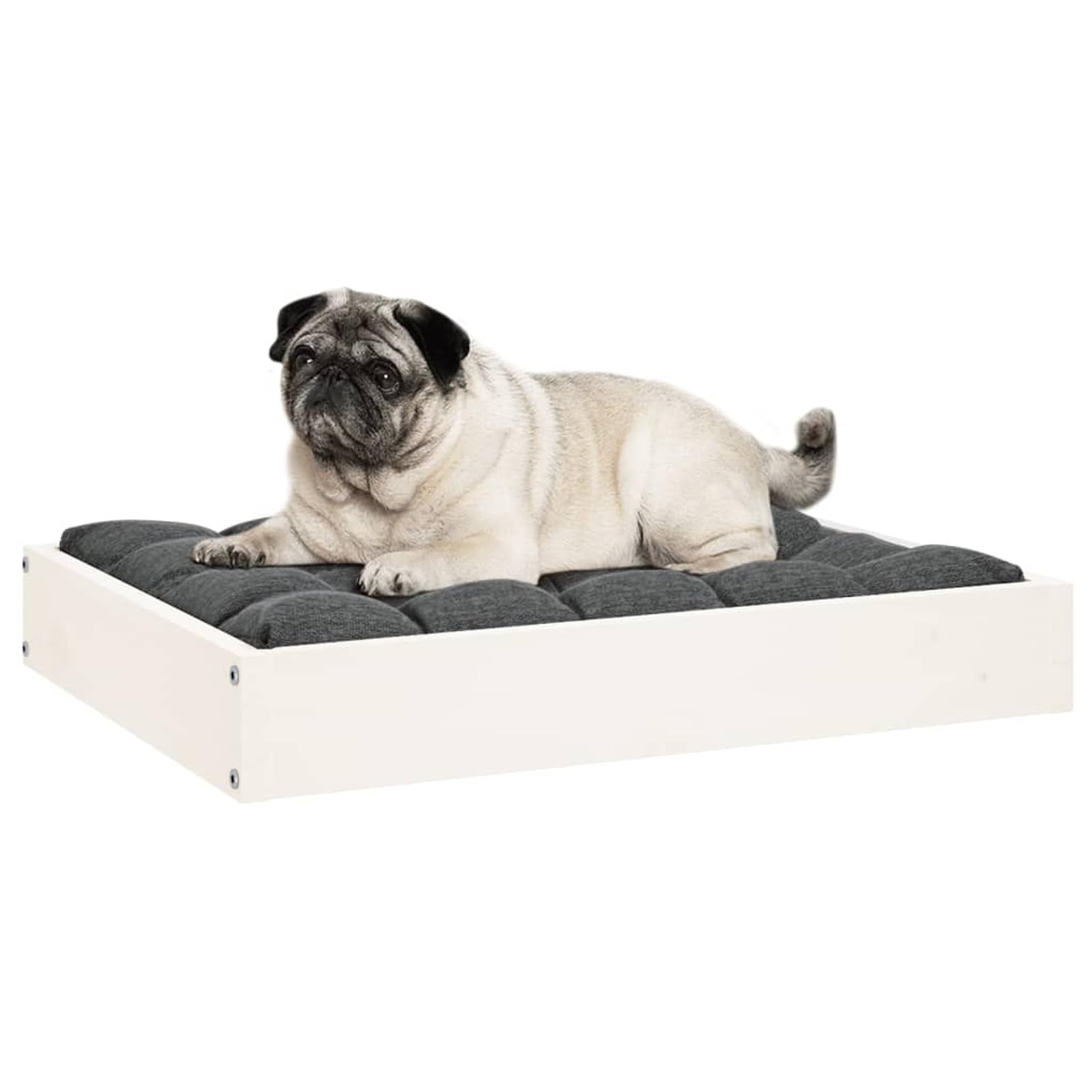 LAPOOH Letto per cani bianco 61,5 x 49 x 9 cm in legno massello di pino, comodo letto per cani, biancheria da letto per cani, forniture per animali domestici, forniture per cani-820852