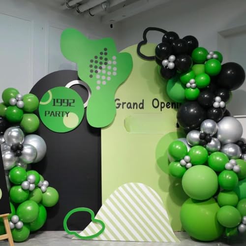 Image of MEBAY Green Black White Metallic Gold Balloons Garland Arch Kit, 146 Pcs Lime Dark Green Matte Black Confetti Gold Balloons for Graduation Football Soccer Army Birthday Party Decorations