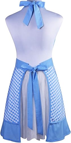 Miniatura 2 de Bonito delantal retro de diseño único para mujeres y niñas con bolsillo elegante para cocinar cocina, color azul, Azul