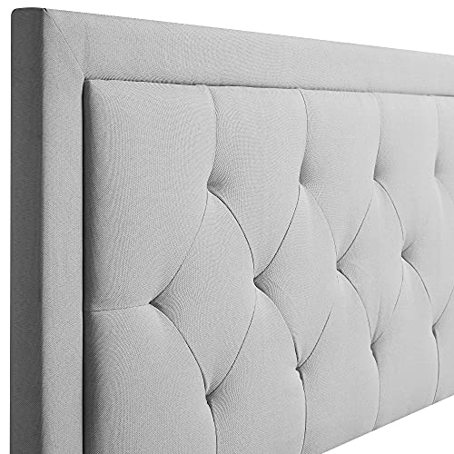 Lucid King Bed Frame With Headboard – Upholstered Platform – No Box Spring Needed – King Size – Stone #TOP6