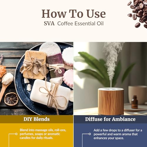Image of SVA Coffee Essential Oil 1 /3 Fl Oz - for Diffuser, Skin & Hair Care - Ideal for Massage & DIY Blends - with Dropper