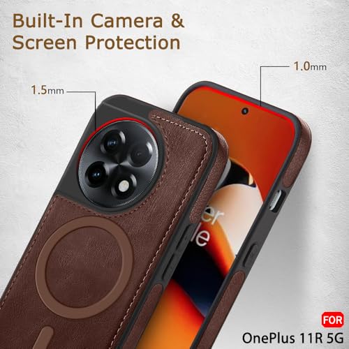 Image of TheGiftKart Genuine Leather Finish Back Cover Case for OnePlus 11R 5G | Shockproof Design | Raised Edges for Camera & Screen Protection | Stunning Minimalist Design Cover (MagSafe Compatible, Brown)
