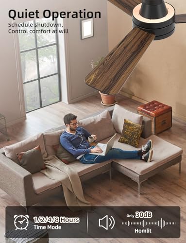 Homlit 42 inch RGB Ceiling Fan with Light, Smart App & Remote Control Low Profile Flush Mount, Music Sync Lighting, 6-Speed Quiet Reversible DC Motor, 4CCT Dimmable for Home Office Party,Black — view 5