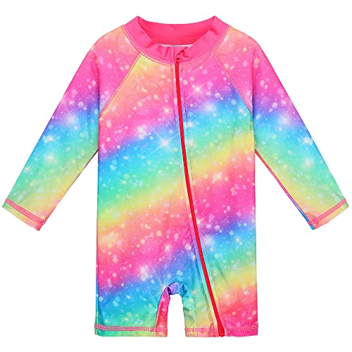 Image of HUAANIUE Toddler Girl Swimsuit Long Sleeve UPF50+ Sun Protection
