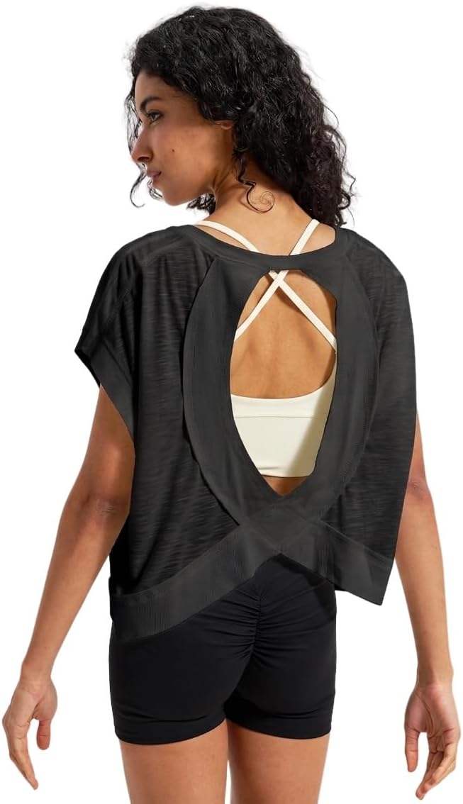BRJR Women's Open‑Back Workout T-Shirt, Short Sleeve Loose Fit Athletic Top image 5