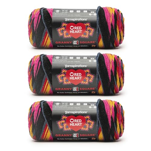 Image of Red Heart All in ONE Granny Square Scarlet Sands Yarn - 3 Pack of 8.8oz /250g - 100% Acrylic - #4 Worsted (Medium) - 417 Yards - Knitting /Crochet