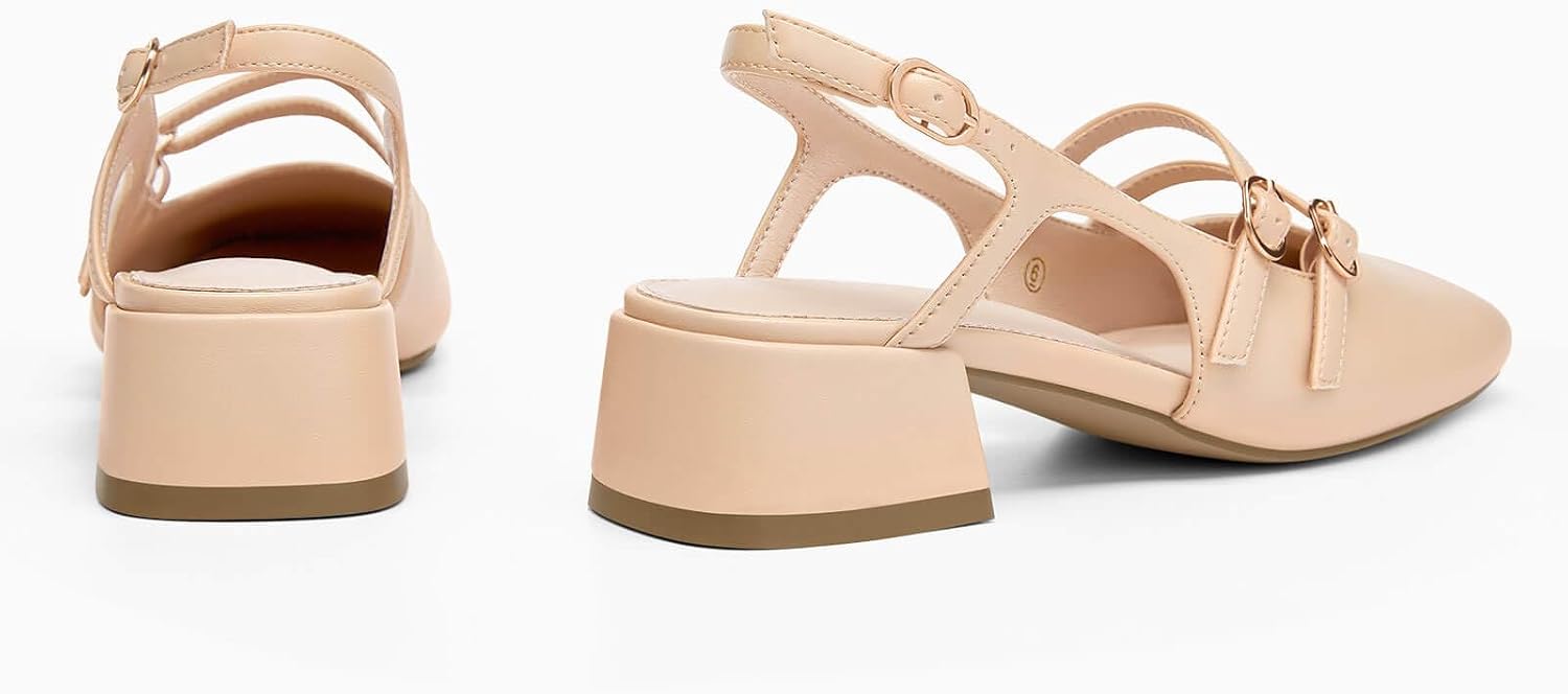  Women's Mary Jane Chunky Low Heels Slingback Pumps Closed Square Toe Wedding Dress Shoes thumbnail