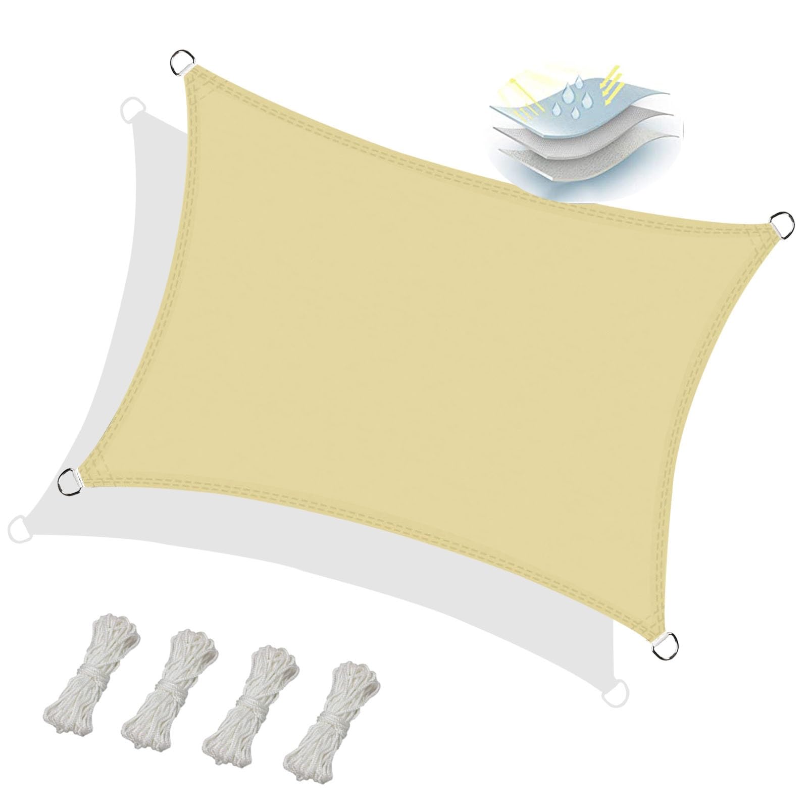 Voile d'ombrage imperméable 3.5x9m jaune sable pour la protection solaire du jardin et terrasse