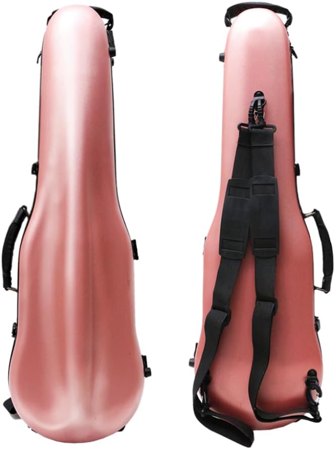 Violin Case 4/4 hard shell Carbon fiber Lightweight Triangle case with Backstraps External accessory storage bag (pink)