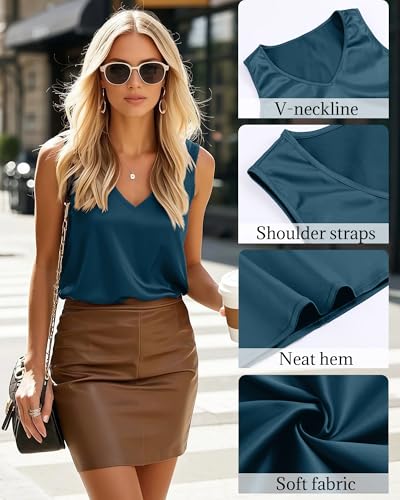 Riyiper 3 Pack Women's Silk Satin Tank Tops, Sleeveless V Neck Cami Summer Casual Camisole Loose Fit Basic Blouses Shirt4