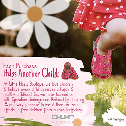Little Mae's Boutique Mary Jane Hot Pink Two Flower Squeaky Sandals For Toddler Girls, Walking Sandals With Removable Squeaker & Adjustable Strap - Soft Sole Sandals For Little Girls (8) #TOP5