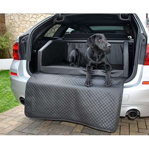 Mayaadi Home Premium Hundebett - 100 x 70 cm - Hochwertiger Autositz für Deinen Hund - Autohundebett mit Schutzdecke - Kofferraum Bett Hunde - Kunstleder - Travel - Schwarz - M