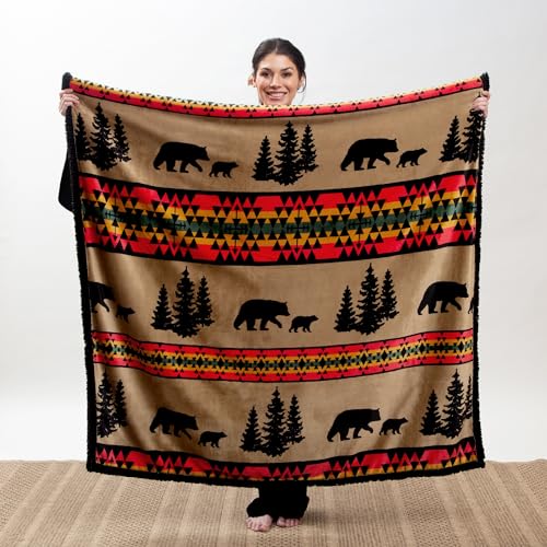 Carstens Bear Trails Black Sherpa Rustic Cabin Throw Blanket 54x68 (JP868) , Brown by Carstens - Used condition - US$28.15
