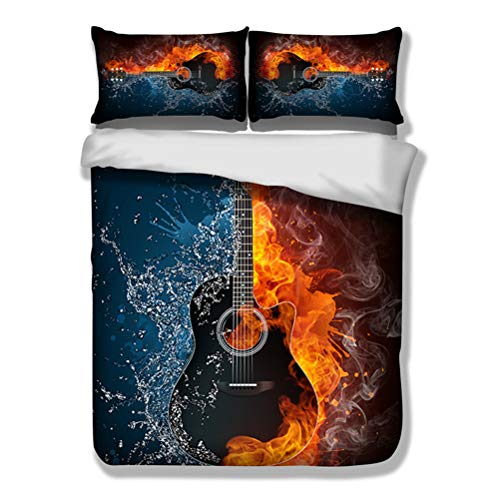 MIUNNG Créatif 3D Guitare et Jeu de fléchettes Thème Microfibre imprimée Fermeture éclair Ensemble De Literie Guitare Rock Musique Bleu Housse de Couette (Guitare, 220 x 240cm) Cover