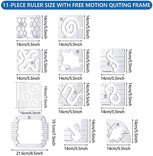 Free Motion Quilting Template Rulers 14 Set Quilting Ruler 3Mm With Quilting Frame For Domestic Sewing Machine With Low Shank Ruler Add 48Pcs Non-Slip Grips 14 #TOP1
