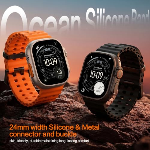 Image of Ocean Band Compatible with Apple Watch Strap 49mm 46mm 45mm 44mm 40mm 41mm 42mm Silicone Replacement Band for Series 12 11 10 9 8 7 6 5 4 SE Ultra 3 Strap