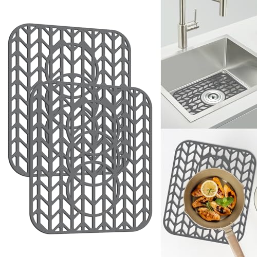 Bligli Sink Protectors for Kitchen Sink,11.8\"x 13.7\" 2PACK Silicone Sink Mat Grid for Bottom of Farmhouse Stainless Steel/Porcelain Sinks,Non-Slip Dish Drying Mats,Heat Resistant | Fast Draining