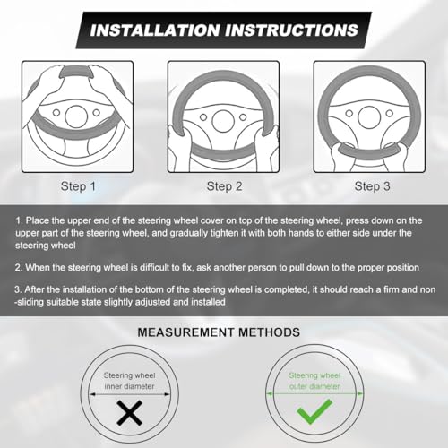 Image of Car Steering Wheel Cover, 15 Inch Premium Leather Breathable Non-Slip Wheels Wrap, Universal Auto Comfortable Steering Wheel Protector for SUV Truck Van, Car Accessories (Black)