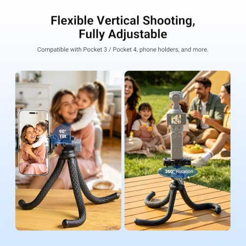 Image of NEEWER Flexible Phone Tripod, Small Mini Camera Webcam Desk Stand, Phone Holder & Action Camera Mount Adapter Compatible with iPhone GoPro DJI Pocket 4 3 Xtra Muse Insta360 for Video Recording, TP34