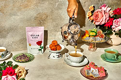 One Stripe Chai Rose Velvety Tea, Gulab City Blended With Rose Petals, Green Cardamom & Assam Black Tea, Loose Leaves, Masala Chai, Organic, Chai Tea Gift, 20 Servings (100 Gram Bags, 3.5 Ounce) #TOP2