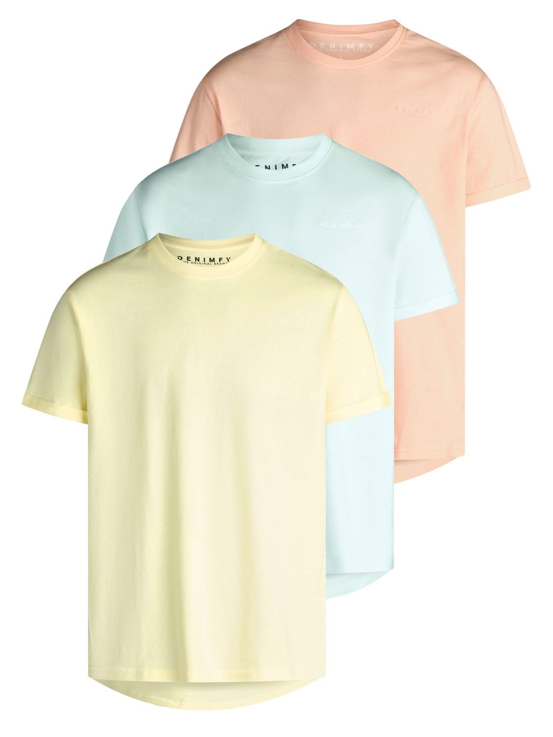 DENIMFY Tshirt Herren lang geschnitten Regular Fit DFDiego 3er Set Pack Logo Stick Rundhals Kurzarm Sommer Long Tee Shirt Stick Schwarz Grau Beige Blau Gelb Orange S M L XL XXL 3XL 4XL 5XL