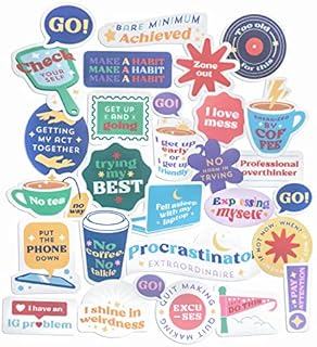 Navy Peony Not Today Relatable Quote Stickers (29 Pieces) - Retro, Waterproof, Large | Funny Adulting Stickers for Water Bottles, Laptops, Scrapbooks
