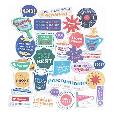 Navy Peony Not Today Relatable Quote Stickers (29 Pieces) - Retro, Waterproof, Large | Funny Adulting Stickers for Water Bottles, Laptops, Scrapbooks Cover