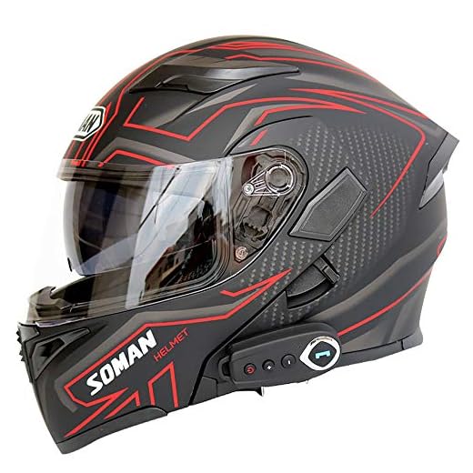 NBZH Modulära motorcykelhjälmar Bluetooth + FM DOT-certifiering Flip Up Touring Helmets inbyggt Dual Speaker Bluetooth headset med mikrofon för automatisk svarning Medium