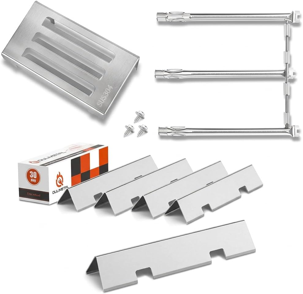 QuliMetal 304 Stainless Steel 67060 Heat Deflector and 7636 Flavorizer Bars & 69787 Grill Burner for Weber Spirit 300 & GS4 Spirit II 300