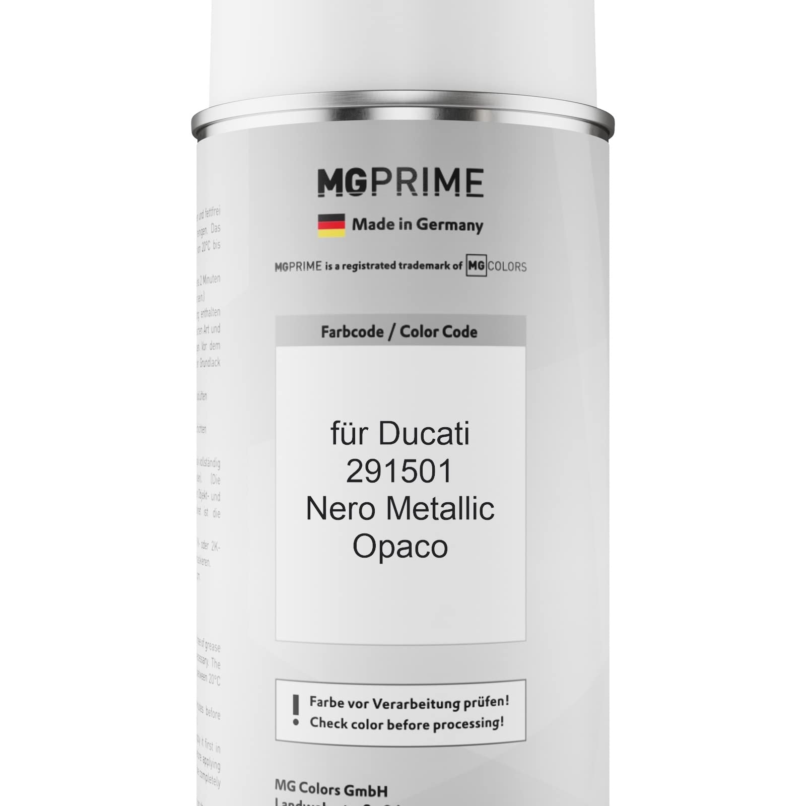 MG PRIME Vernice per moto Kit bombolette spray 2K per Ducati 291501 Nero Metallic Opaco Bomboletta a spruzzo vernice di base 2 componenti vernice trasparente