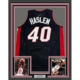 Framed Autographed/Signed Udonis Haslem 35x39 Miami Black Basketball Jersey Beckett BAS COA