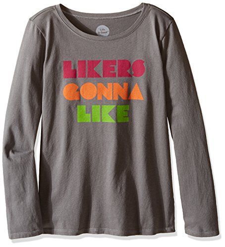 Life is good Girl's Longsleeve Girls Likers Gonna Like Tee, Slate Gray, Small