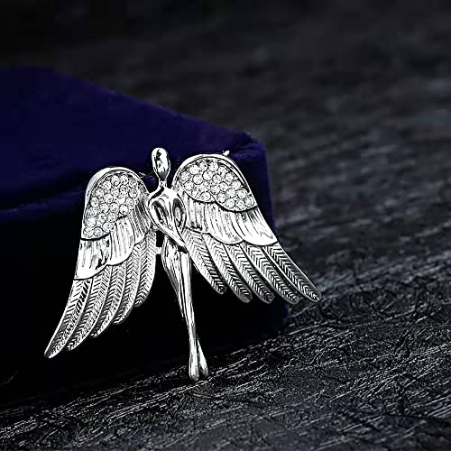 Rhinestone Angel Wing Brooch Pin For Women Girl Fashion Silver Tone Cz Cute Fairy Lapel Pins Dress Accessories Dainty Birthday Christmas Jewelry Gift #TOP4