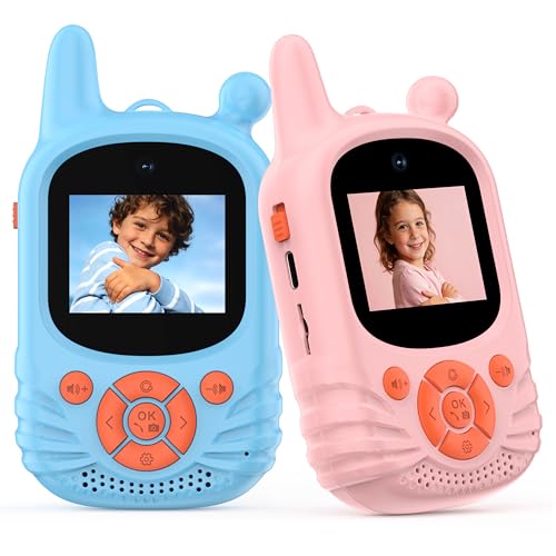 Walkie-talkies vidéo pour enfants, caméra HD double, pack de 2 jouets rechargeables,...