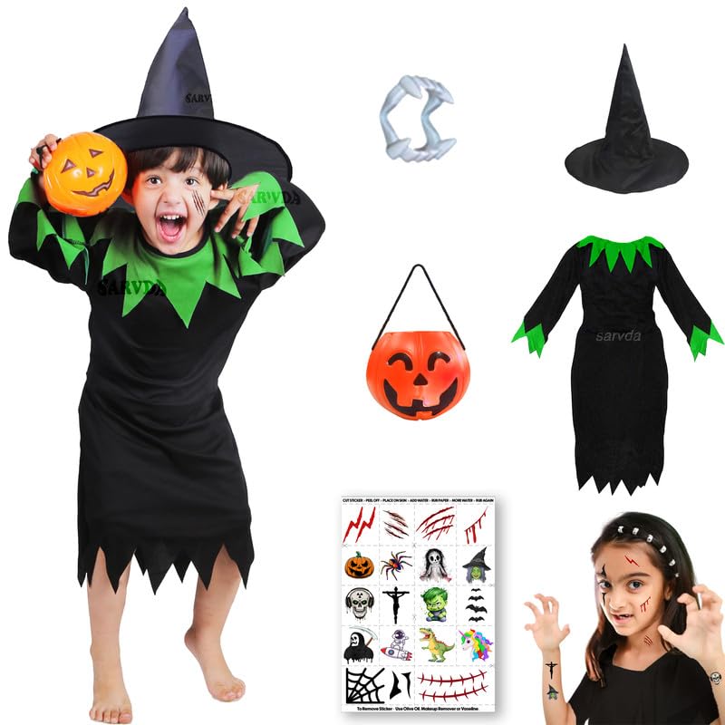 Image of Sarvda Halloween Dress | Costume and Accessories | For Girls and Boys | Kids & Adults | Haunted Horror Theme Party Vampire Witch Ghost Skeleton Draculla Zombie Pumpkin Scary Cosplay Dress